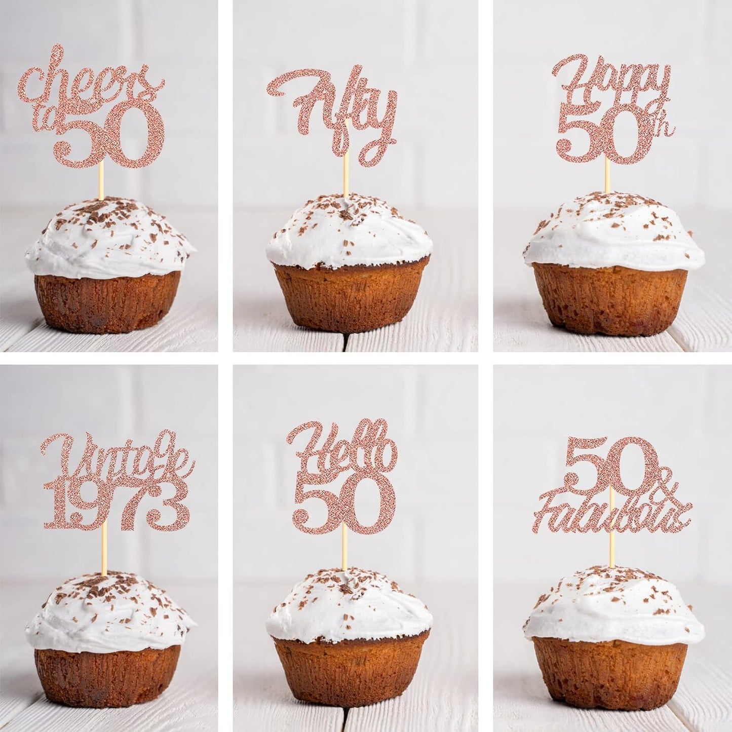 25x Rose Gold Glitter 50th Birthday Cupcake Toppers