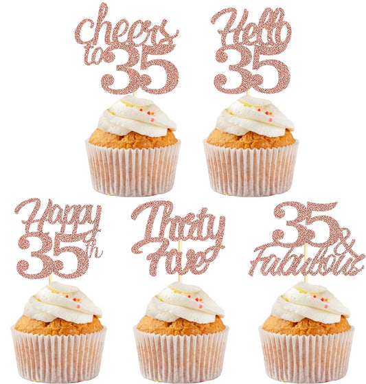 25x Rose Gold Glitter 35th Birthday Cupcake Toppers