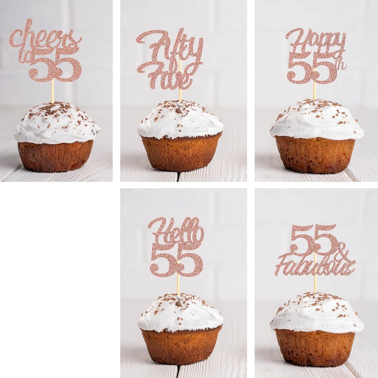 25x Rose Gold Glitter 55th Birthday Cupcake Toppers