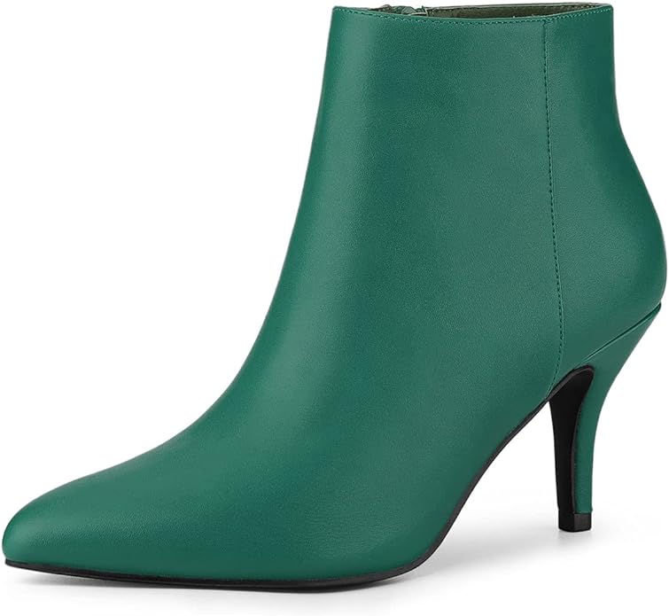 Allegra K Women's Pointed Toe Zipper Stiletto Heel Ankle Boots Green UK Size 7