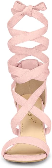 Allegra K Women's Lace Up Block Heels Sandals - Pink - UK Size 5