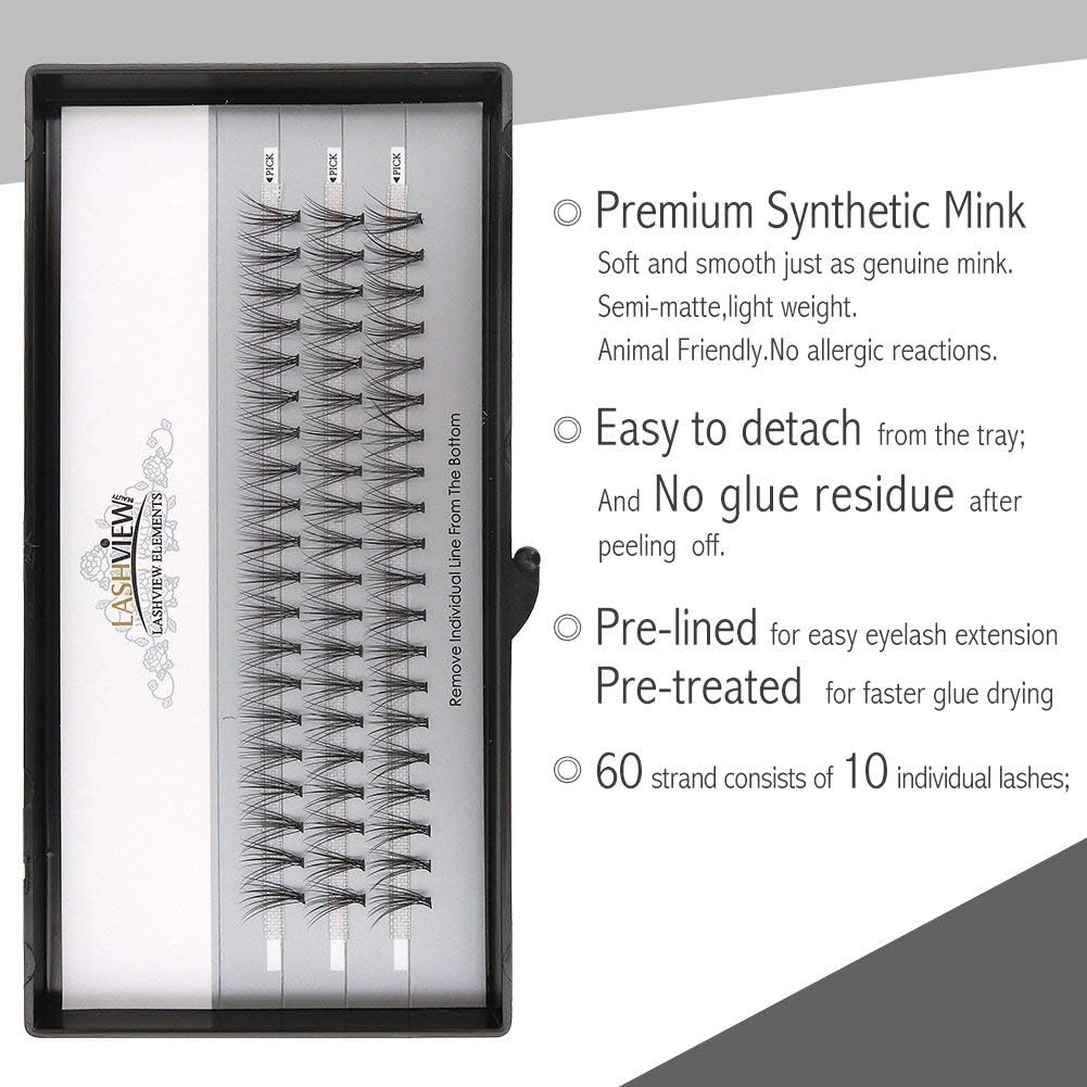 LASHVIEW False Eyelashes 0.10mm 10 Root 12mm Length Soft Grafting C Curl 60 Pack