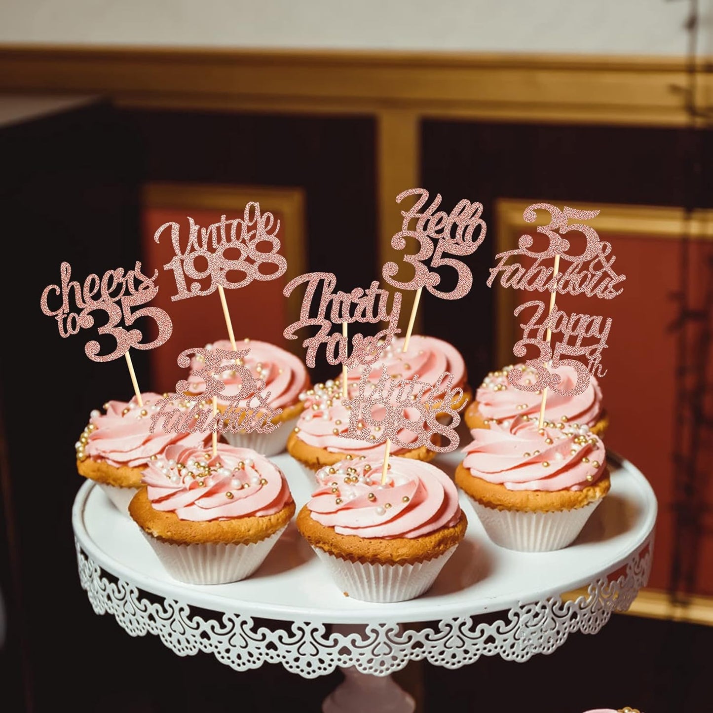 25x Rose Gold Glitter 35th Birthday Cupcake Toppers