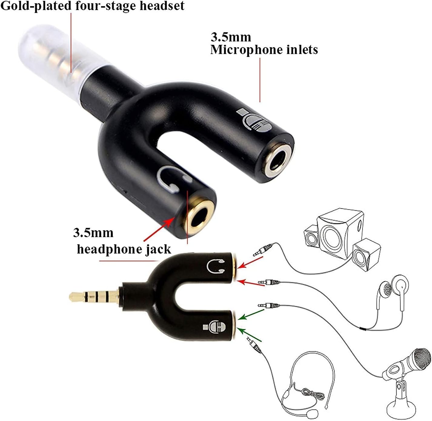 3.5mm Audio Jack to Headphone & Microphone U Splitter Converter Adaptor