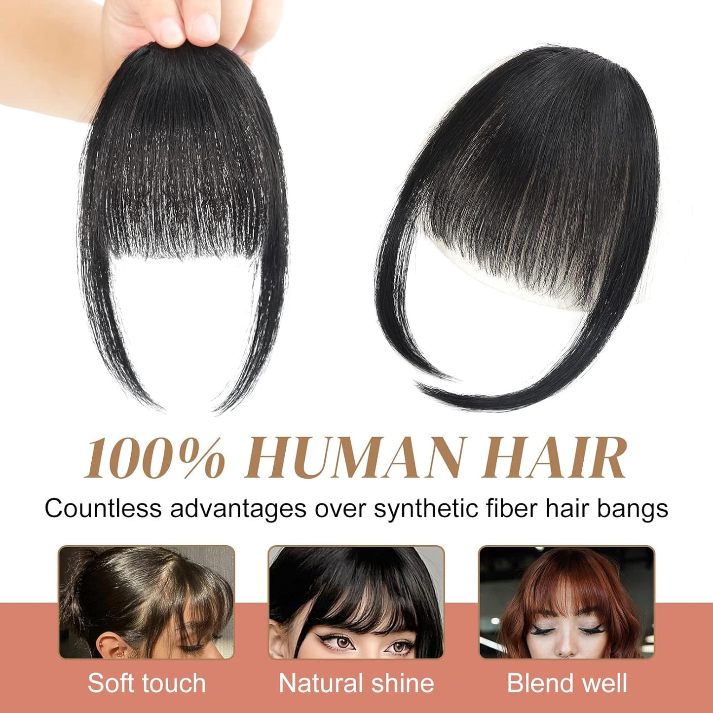 Clip in Fringe 100% Real Human Hair Extention - Natural Black