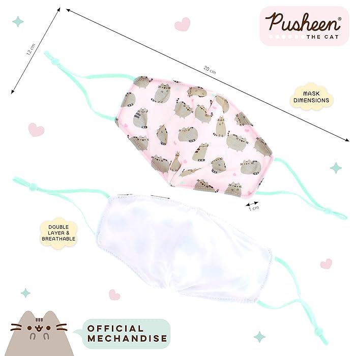 Pusheen Kids Face Mask - Cat  Design - Cotton - Age 6-12 Years