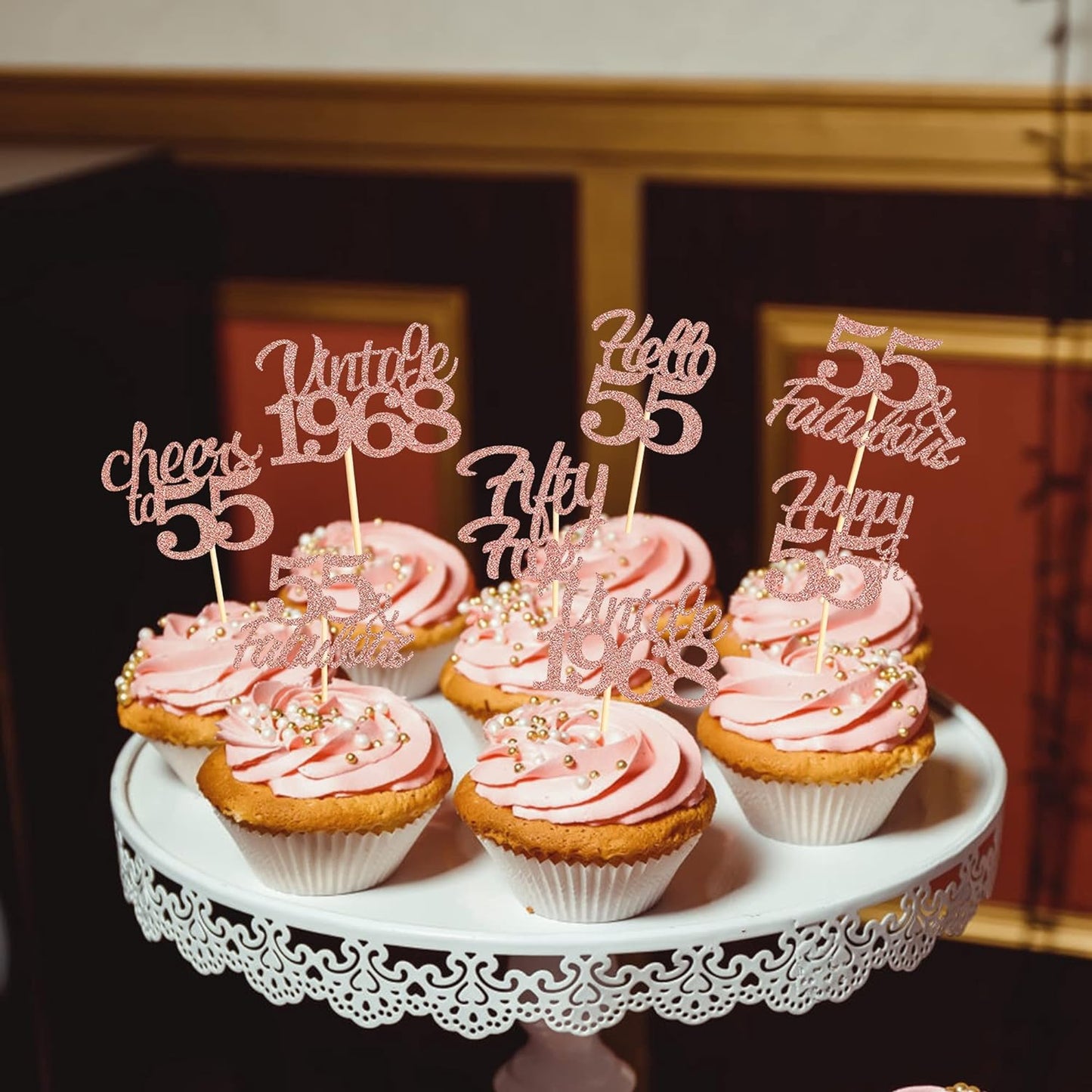 25x Rose Gold Glitter 55th Birthday Cupcake Toppers