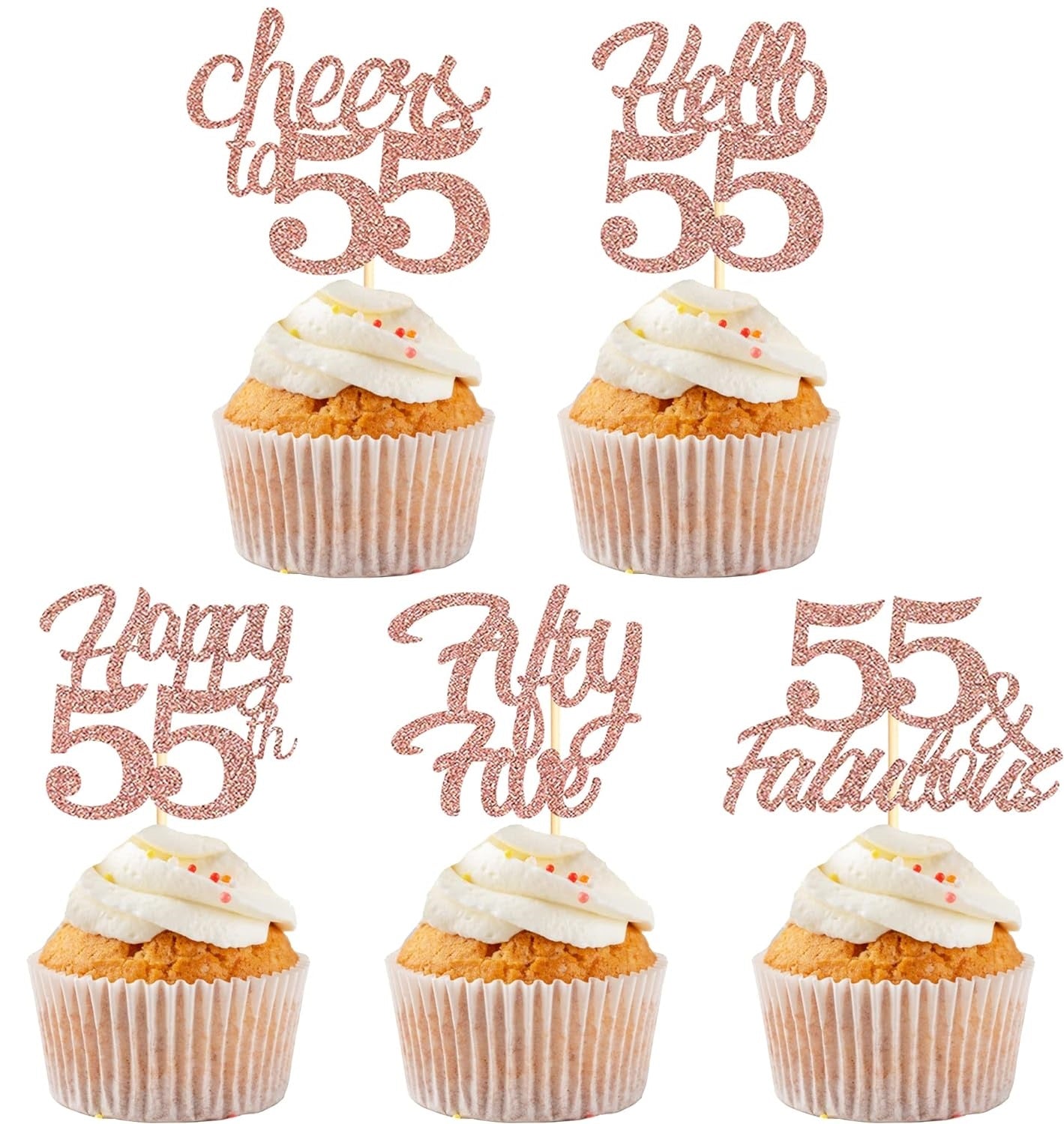 25x Rose Gold Glitter 55th Birthday Cupcake Toppers