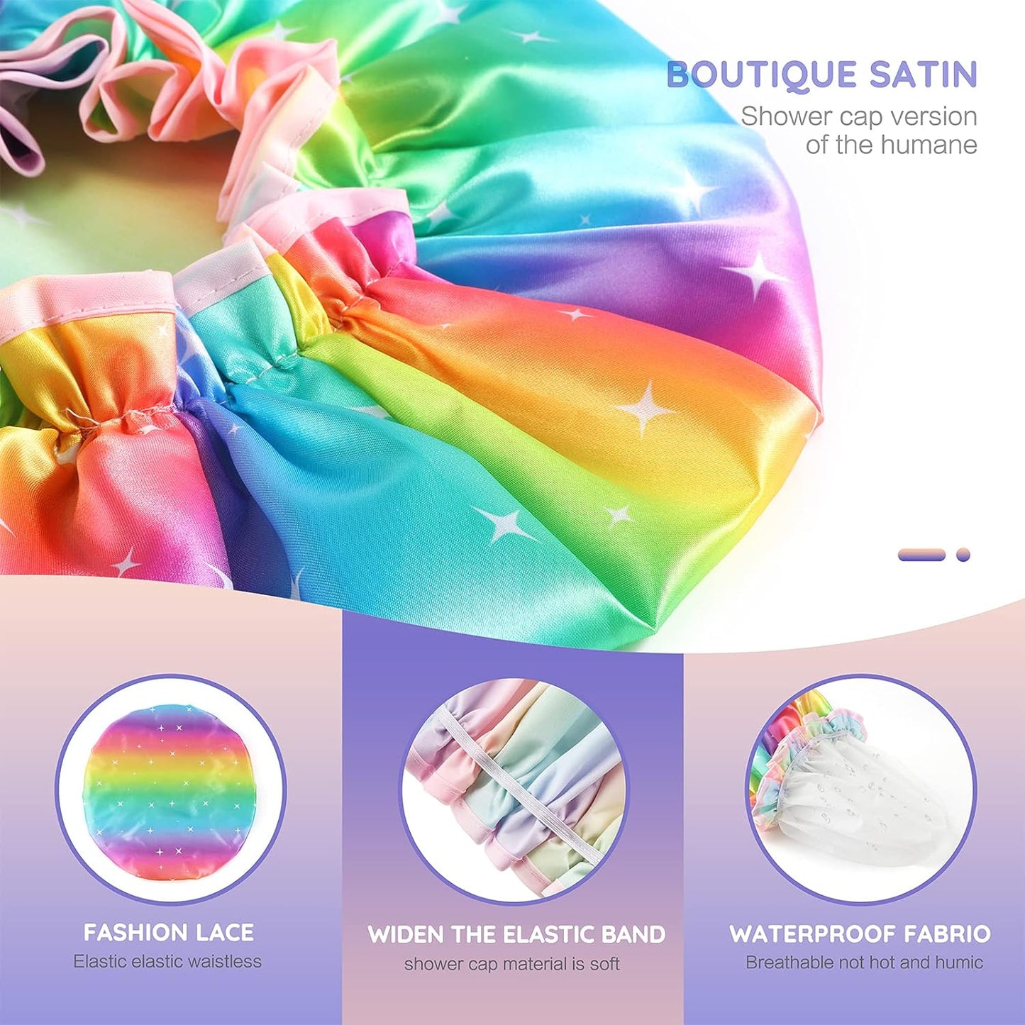 2x Rainbow Shower Cap - Medium