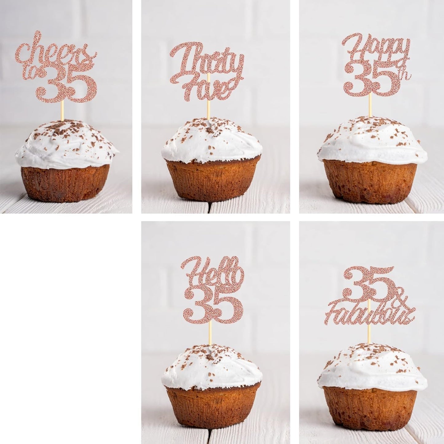 25x Rose Gold Glitter 35th Birthday Cupcake Toppers