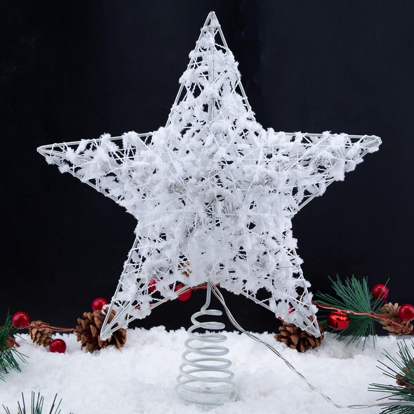 25cm White Metal Christmas Tree Topper Star With LED