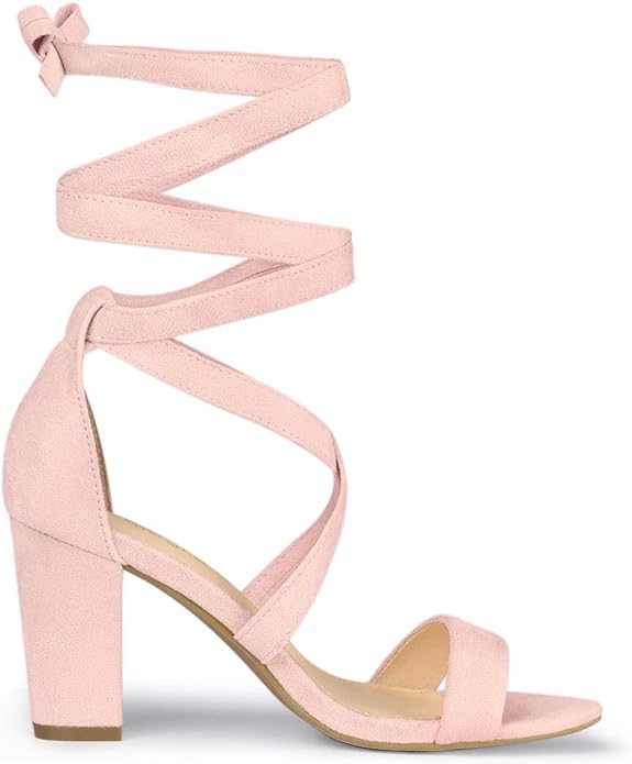 Allegra K Women's Lace Up Block Heels Sandals - Pink - UK Size 5