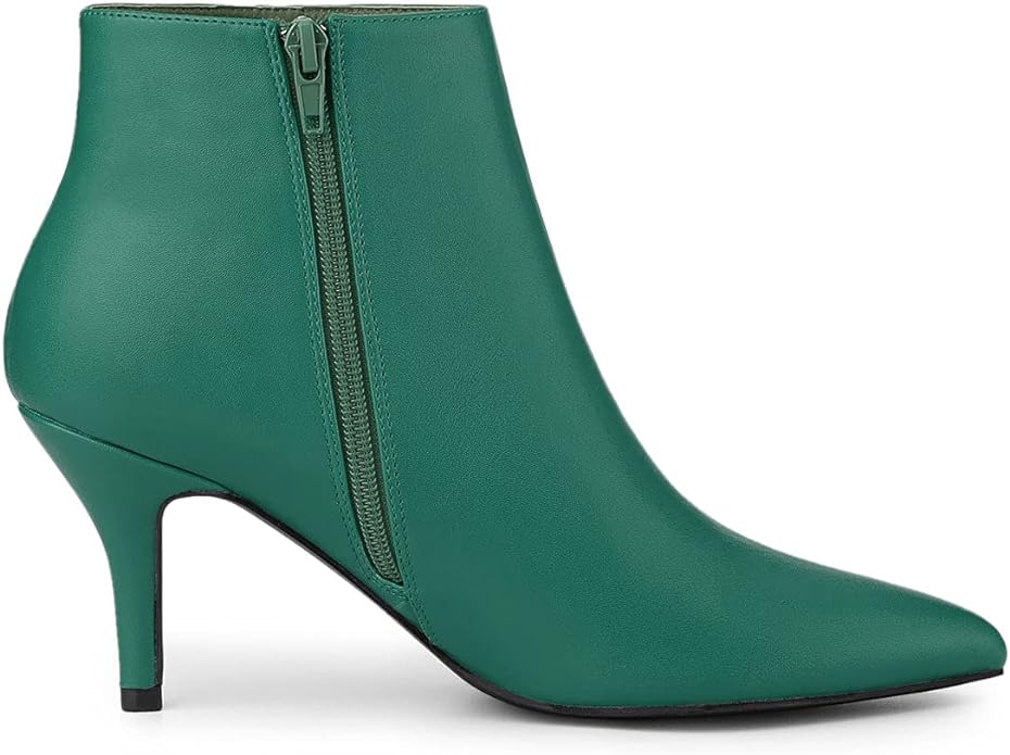 Allegra K Women's Pointed Toe Zipper Stiletto Heel Ankle Boots Green UK Size 7