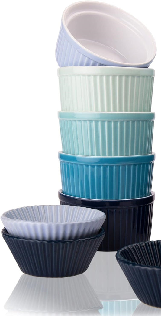 6x Soufflé Ceramic Bowls & 2 Ceramic Cupcake Moulds