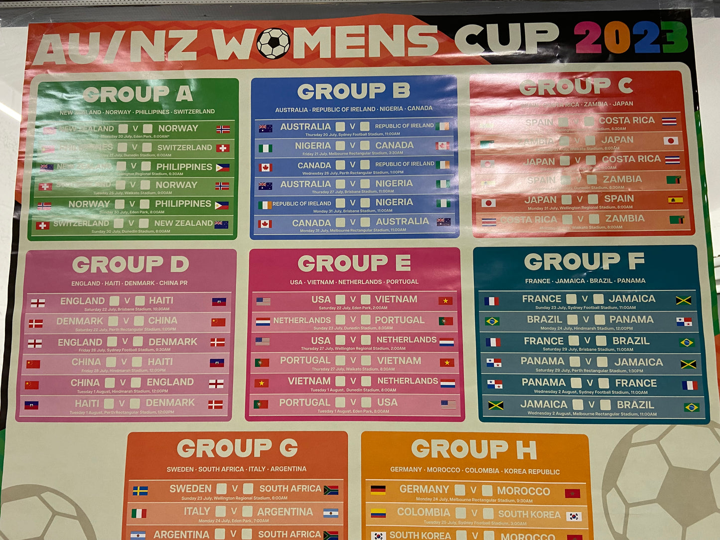 Womens Football World Cup 2023 Schedule Poster Print 61x91.5cm