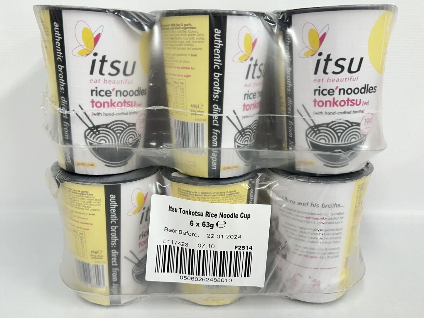 12 Pack of 63g Itsu Rice Noodles Pot Tonkotsu Gluten Free - BBE 22-01-2024