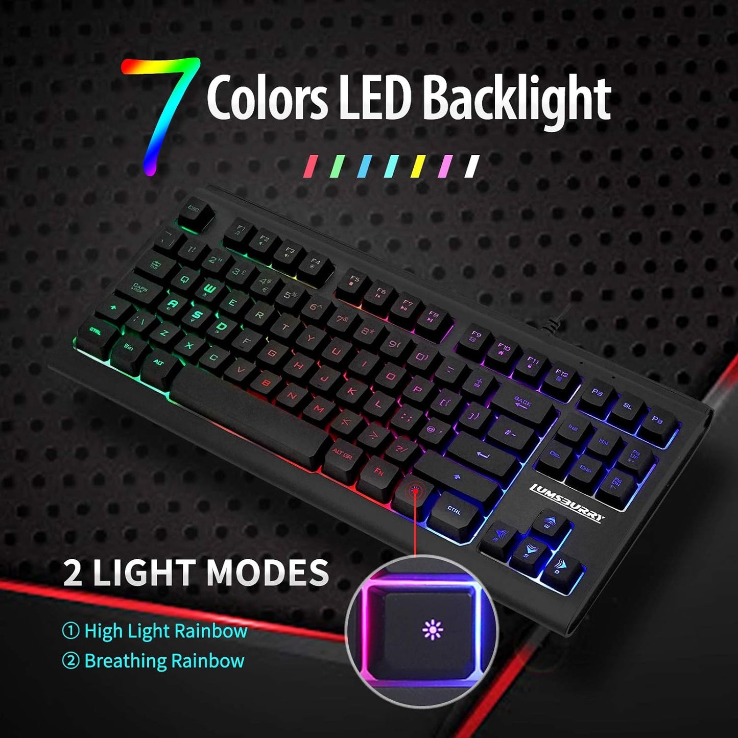 Rainbow LED Backlit 88 Key Gaming Keyboard USB - UK