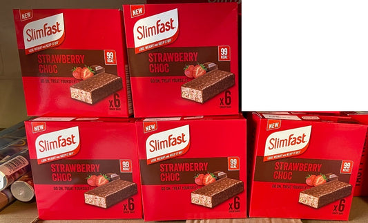 5x Boxes of Slimfast Strawberry Chocolate Snack Bars - 6x25g Per Box - BBE 07-23