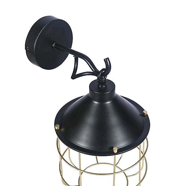 GoodHome Yondair Matt Black Brass Effect Wall Light